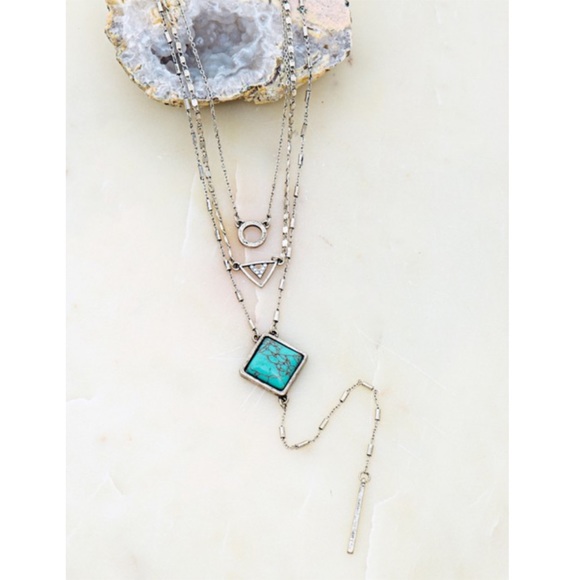 Jewelry - Boho Silver Multi Layer Stone & Chain Necklace